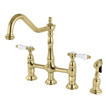 Kingston Brass KS1272BPLBS Bel-Air Bridge Kitchen Faucet W/Brass Sprayer, Brass KS1272BPLBS
